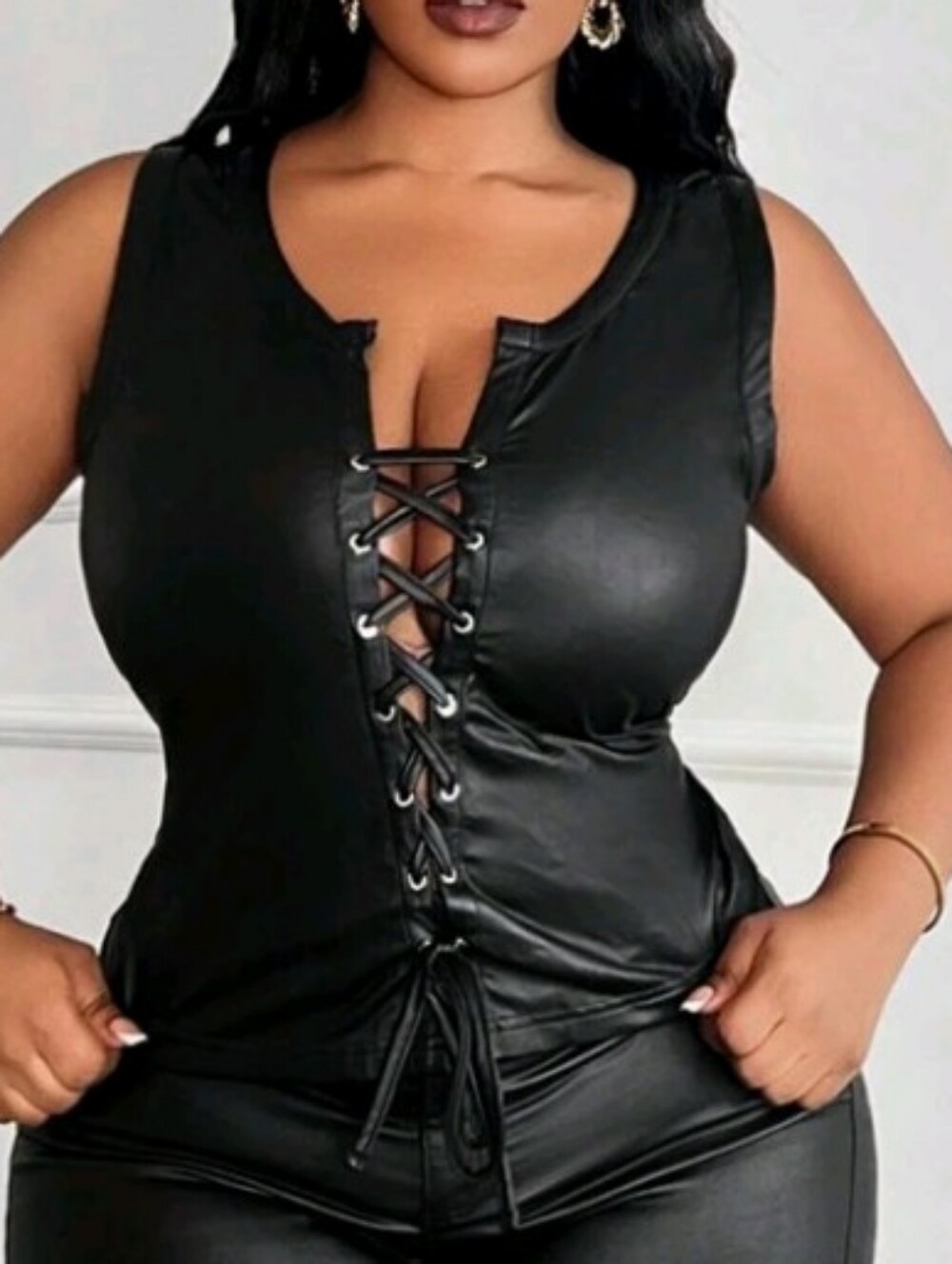 2 SHEIN Curve Lace-Up Front Faux Leather Sleeveless Crop Tops Size 2XL